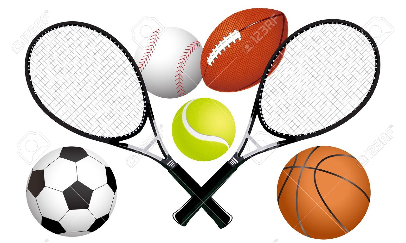 12496452 Sports ball and tennis rackets illustration Stock Vector sports equipment balls